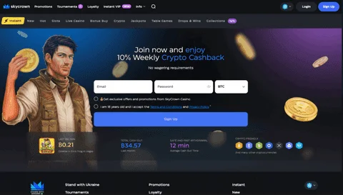 SkyCrown Online Casino Mobile Interface